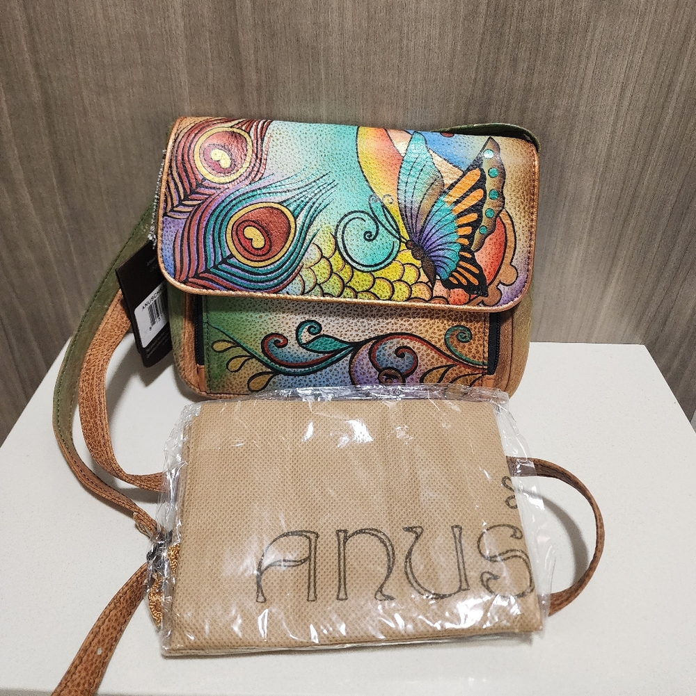 Anuschka hand painted butterfly Leather Crossbody Purse 468-COL RARE NWT - Picture 1 of 10